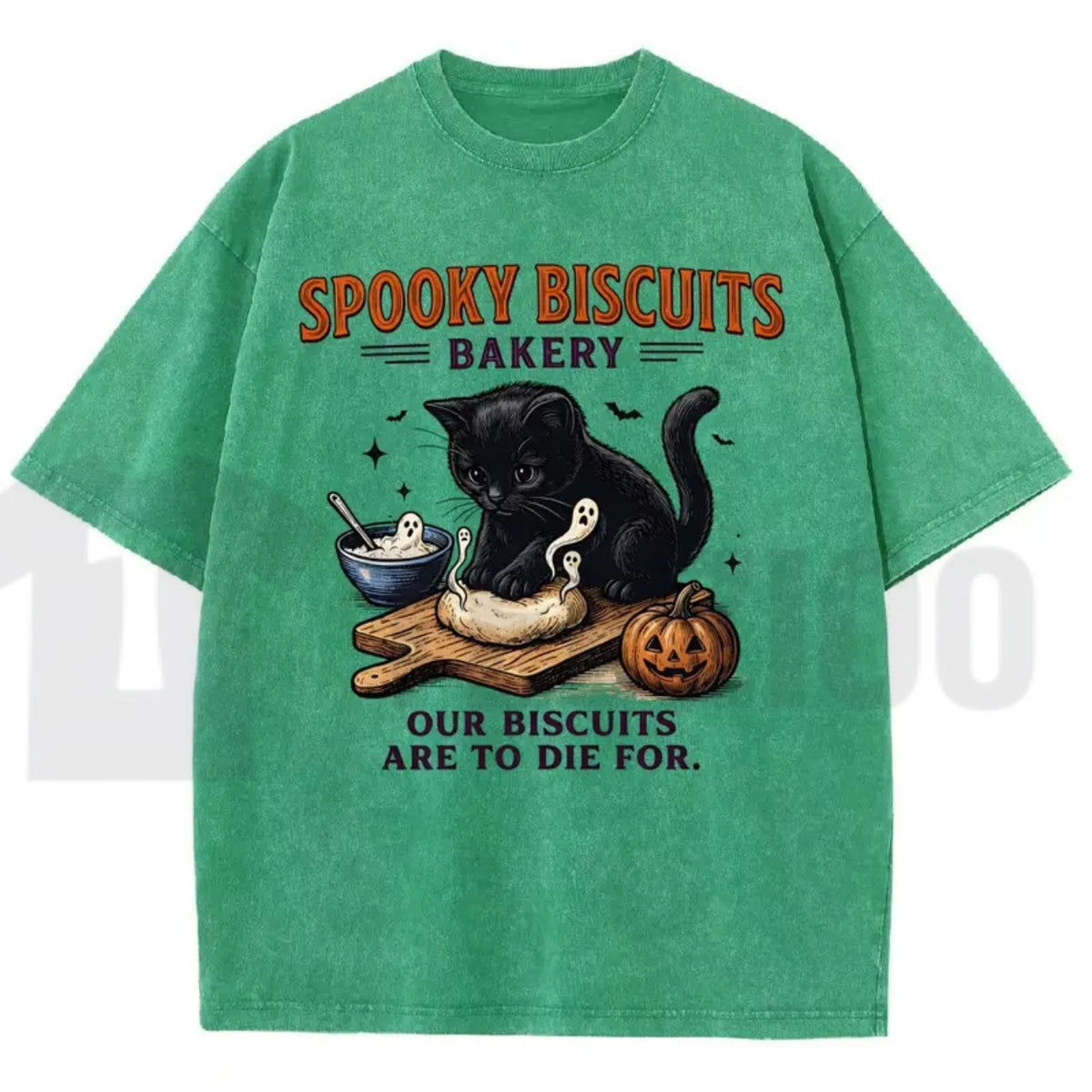 Spooky Black Cat Vintage Graphic Tee – Oversized Halloween Acid-Wash Shirt