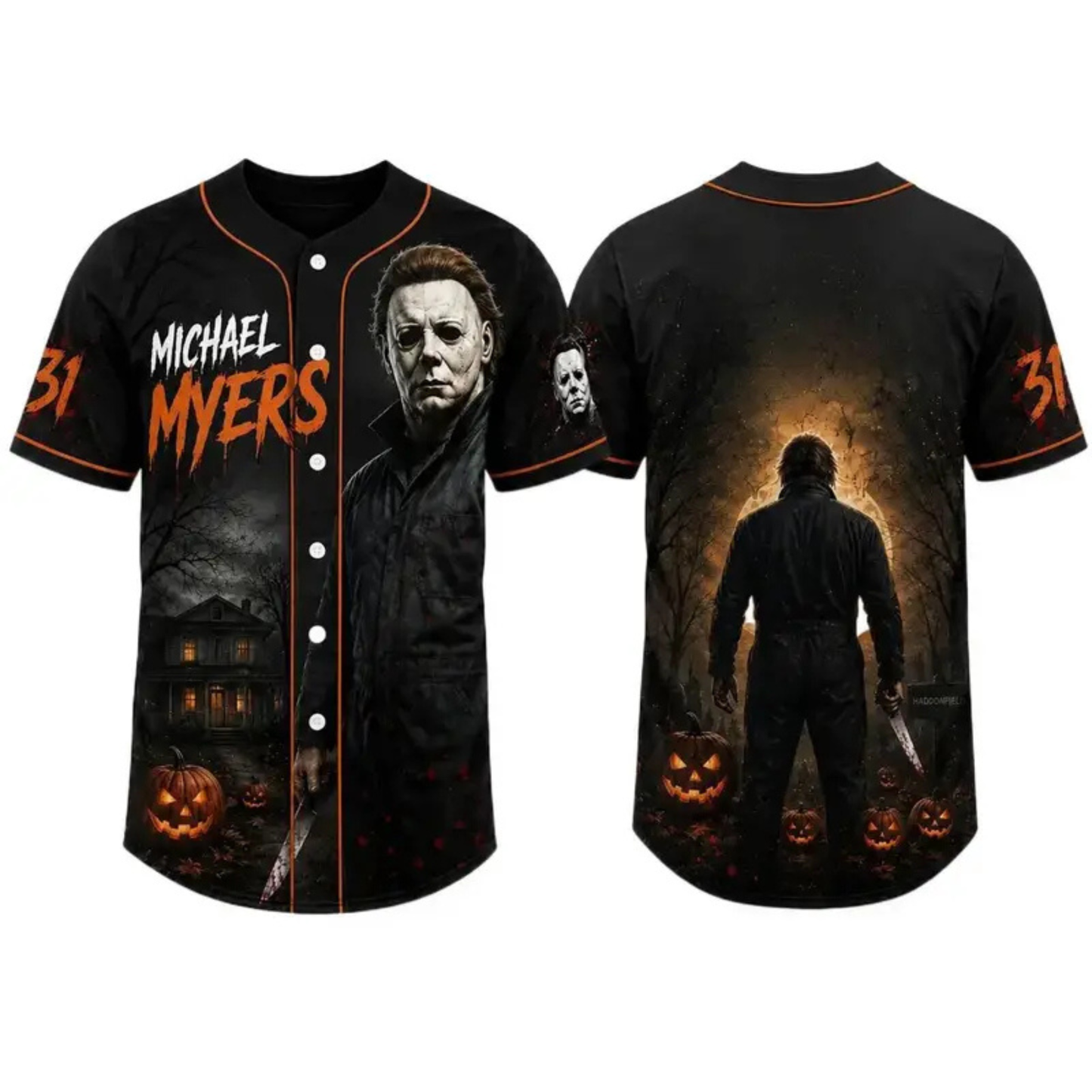 Horror Slasher Movie Characters Baseball Jersey - Spooky Squad Halloween Uniform
