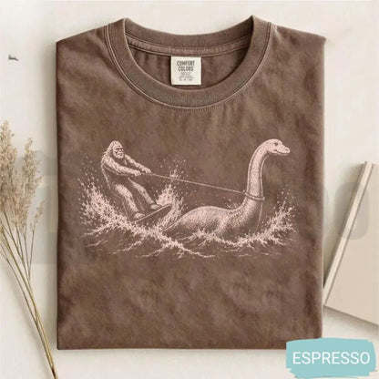 Funny Bigfoot Loch Ness Waterskiing Comfort Colors Shirt – Retro Cryptid Tee