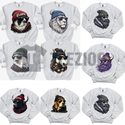 All 32 Teams Spirit Animal Football Sweatshirt - Retro Game Day Ash Grey Crewneck