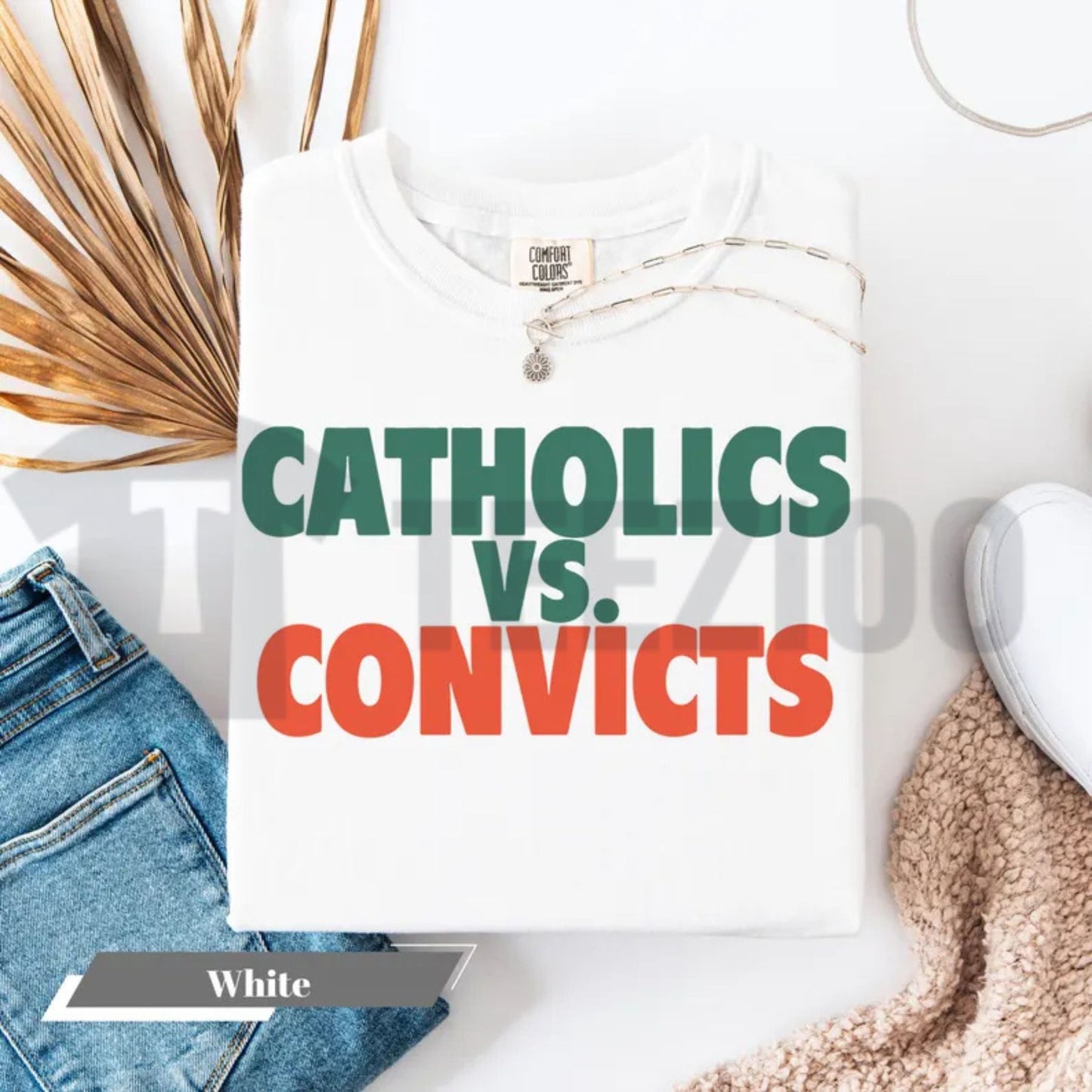 Catholics Vs Convicts Shirt 1988 – Vintage Football Rivalry Graphic Tee