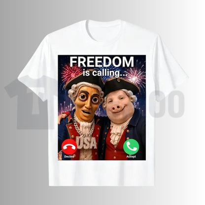 John Pork Freedom Is Calling 4th of July Tung Tung Tung Sahur Meme Graphic T-Shirt
