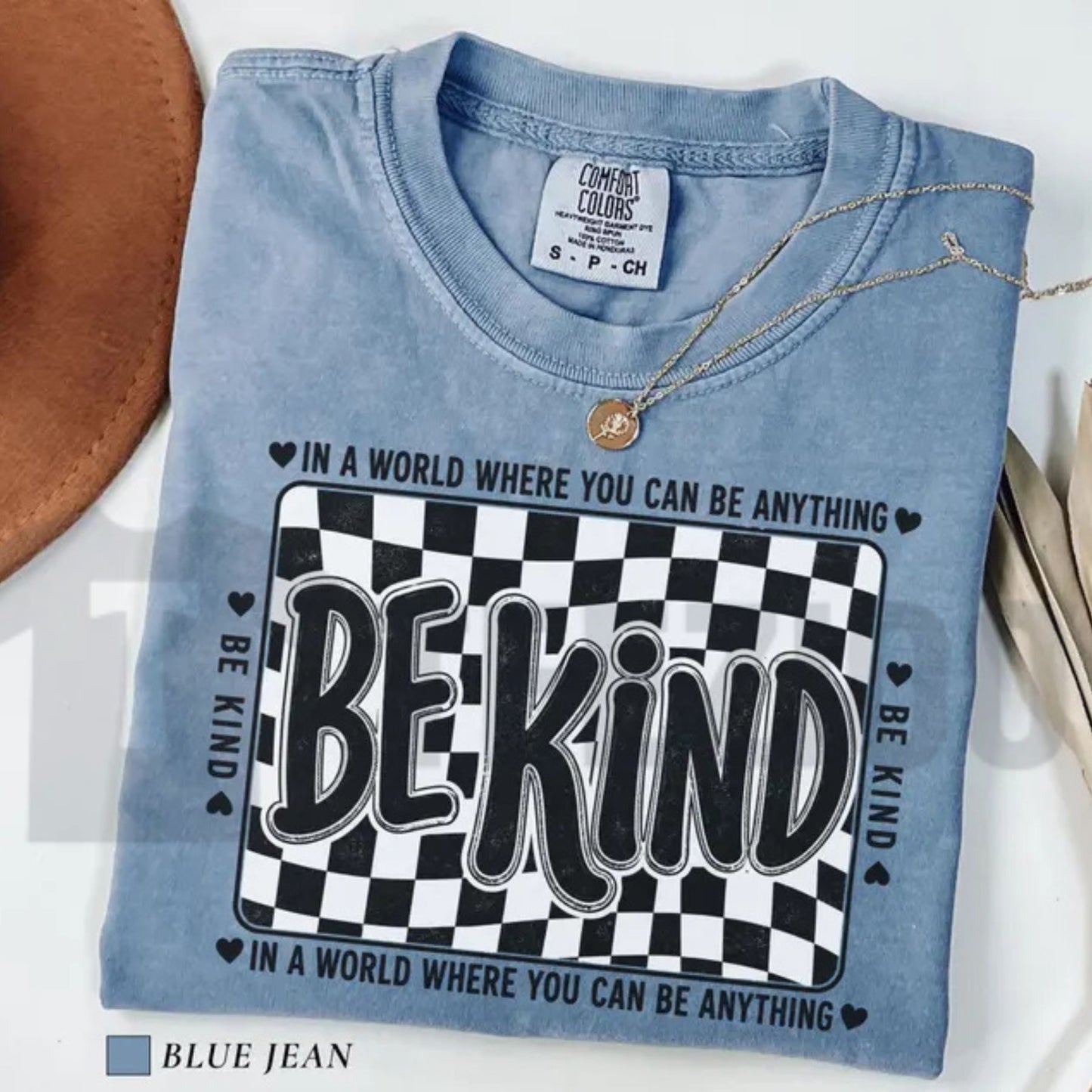 Comfort Colors Checkered Be Kind Tee – Retro Motivational Teacher Shirt