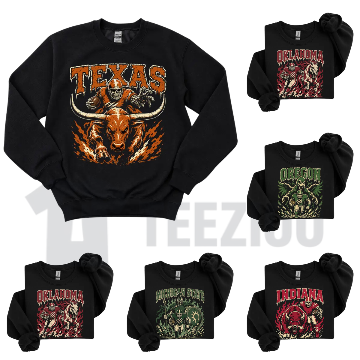 College Football Skull Sweatshirt - Retro All Teams Sports Crewneck