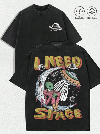 "I Need Space" Sci-Fi Graphic Tee – Modern Distressed Alien Shirt