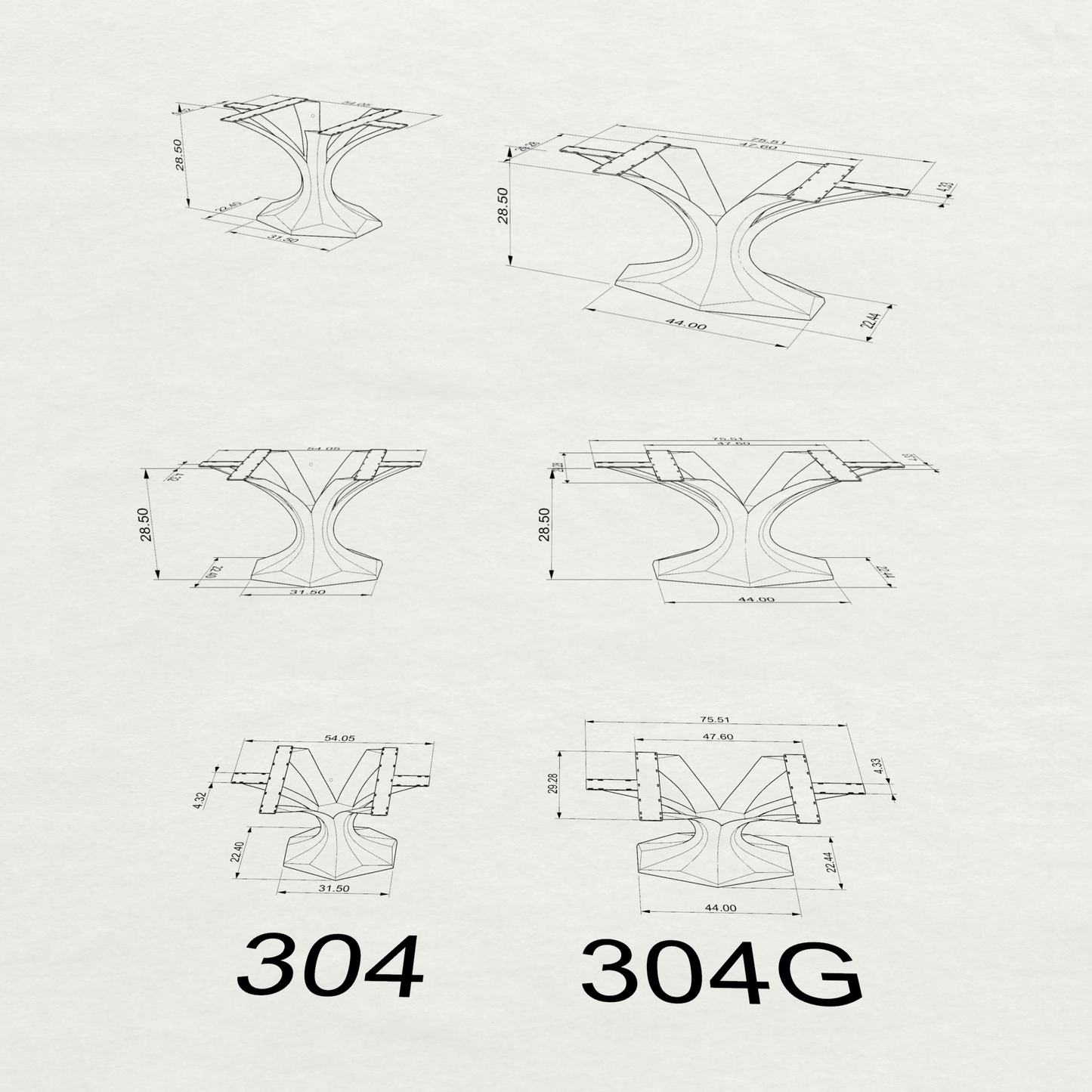 50% OFF LIQUIDATION Dining Table Base 304 Dentro (44" L x 22" W), ONLY Furniture Base
