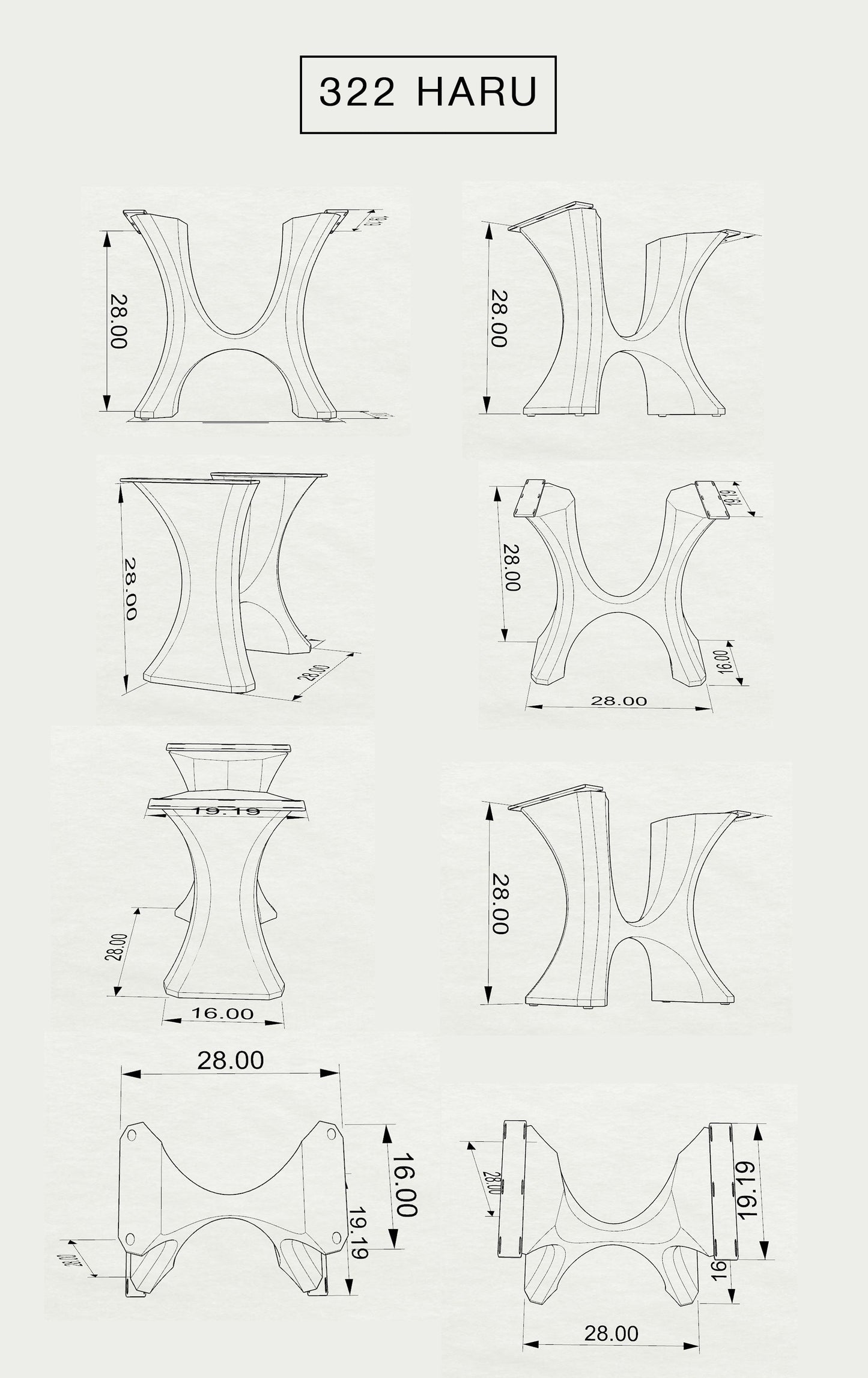 Table Base 322 Haru 28" H Metal Furniture Legs