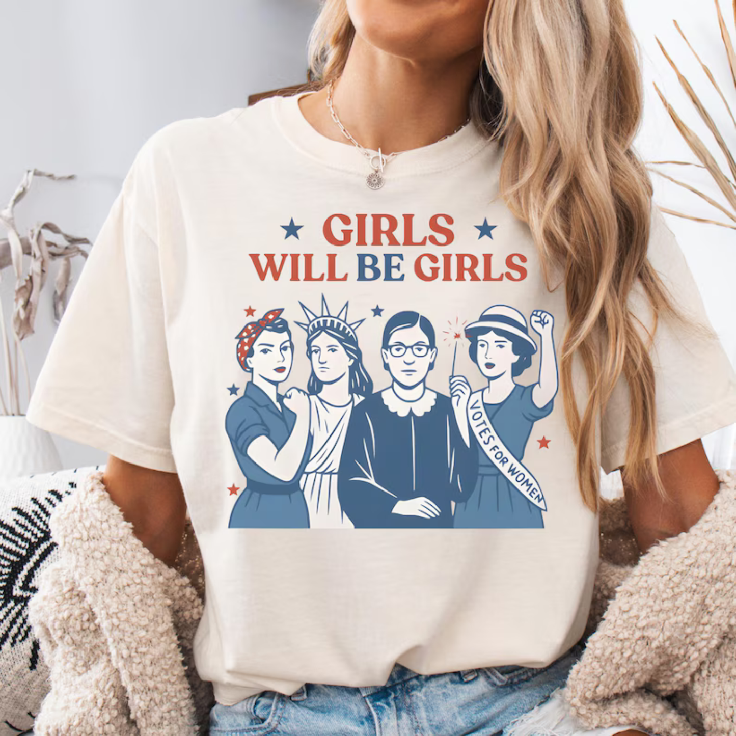 "Girls Will Be Girls" T-Shirt – Comfort Colors® Independence Day Gift, Trendy USA Flag Shirt for Her