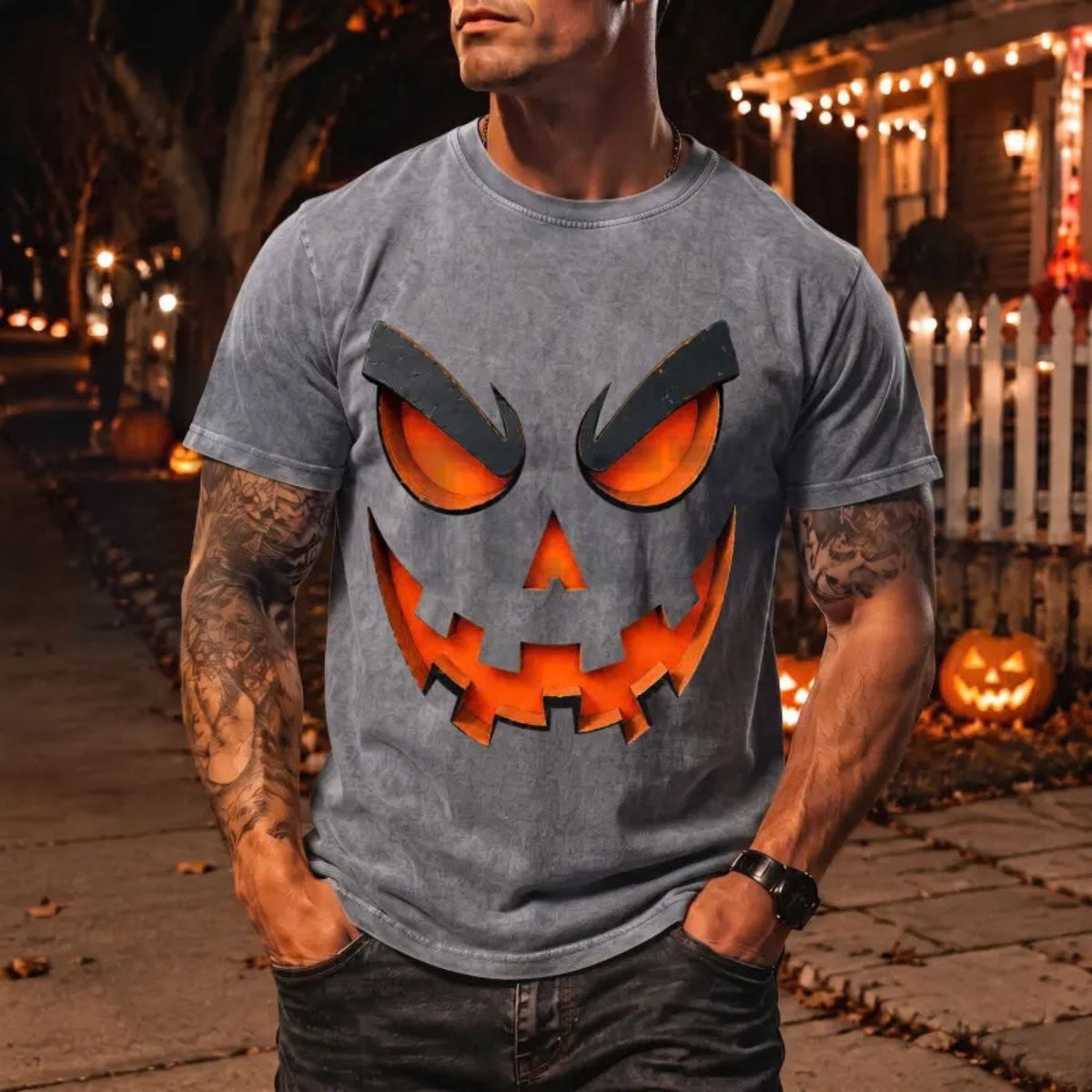 Spooky Halloween Top – Men's Scary Evil Jack O' Lantern Graphic Apparel - Teezioo