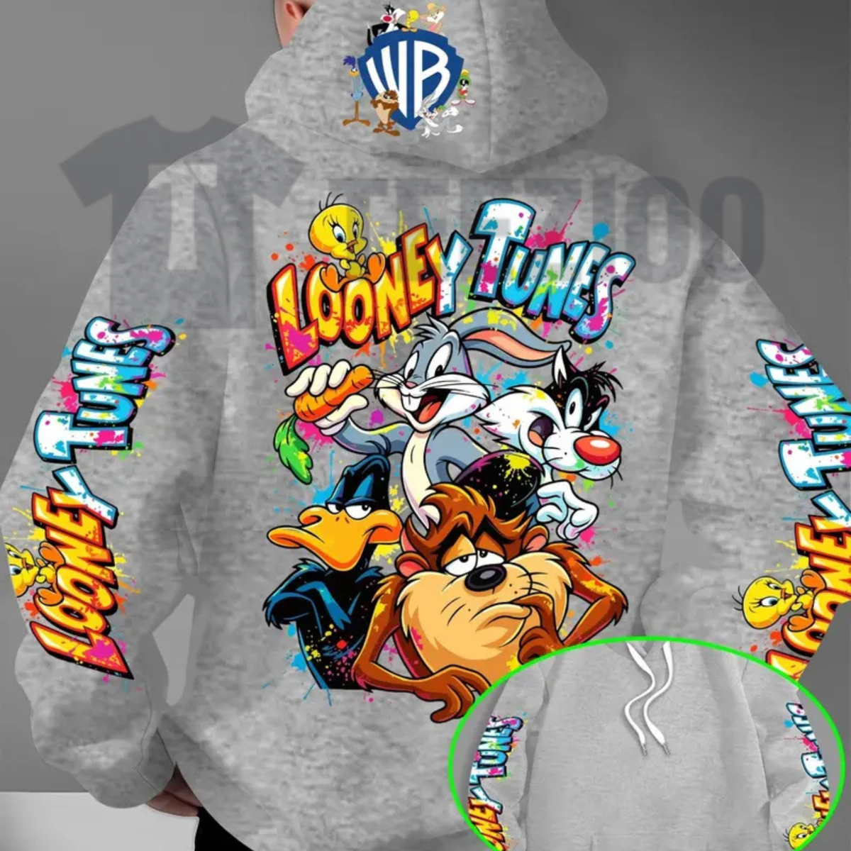 Looney Tunes Back Print Hoodie - Vintage Retro Cartoon Streetwear Pullover