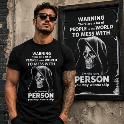Sarcastic Grim Reaper Graphic Top – High Contrast Skull Dark Humor Apparel