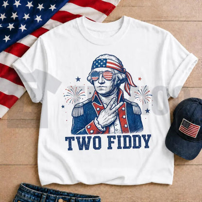 Two Fiddy George Washington Funny 250th Anniversary Patriotic Meme T-Shirt