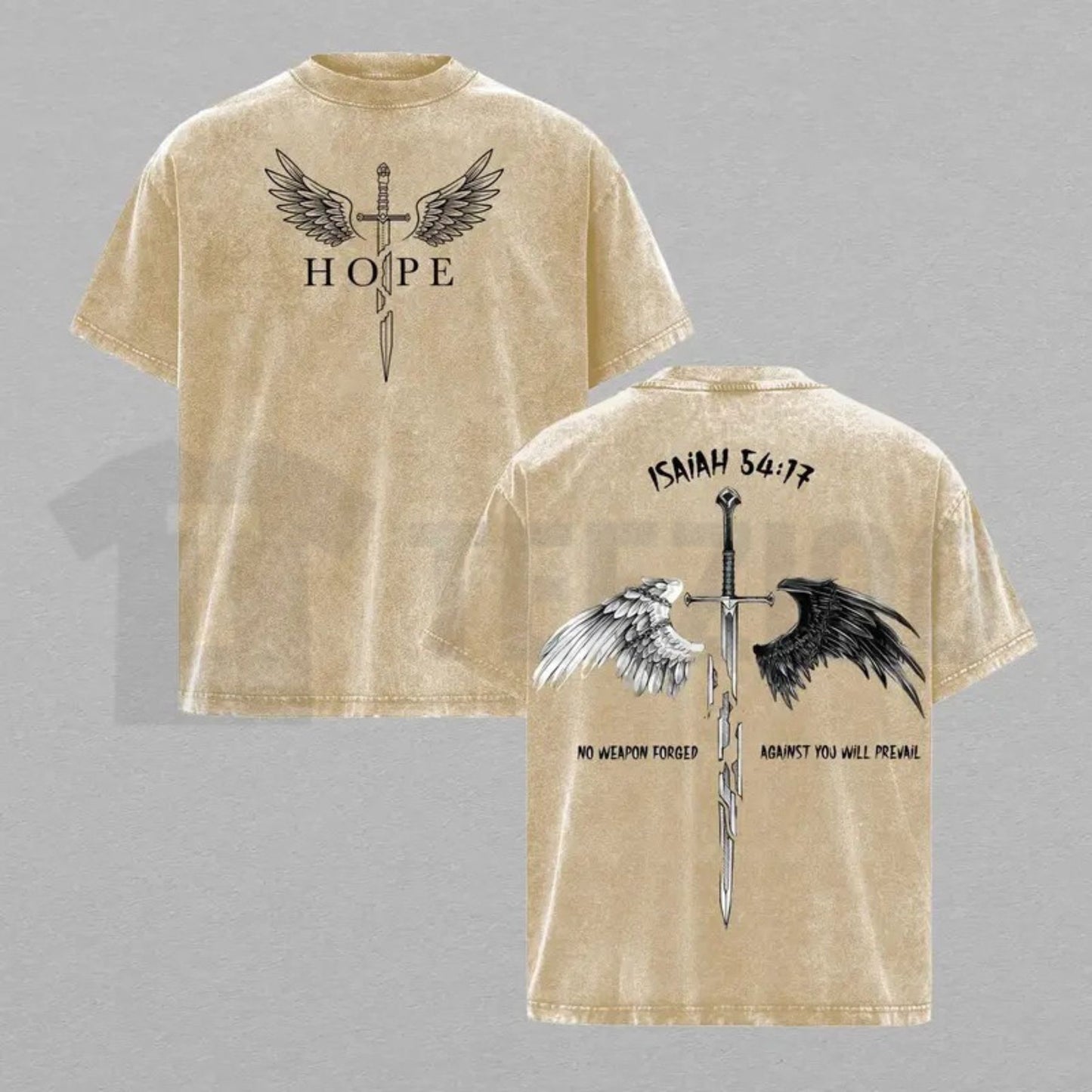 Isaiah 54:17 Armor of God Vintage Washed T-Shirt – Christian Sword & Shield Graphic Tee