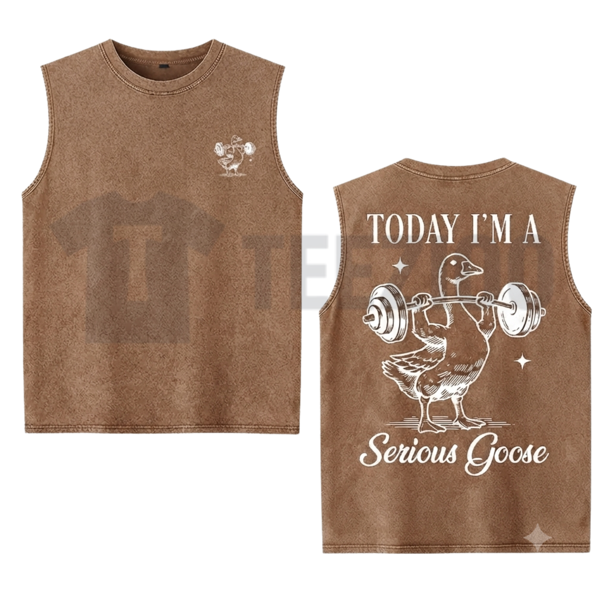 Funny Serious Goose Gym Washed Tank Top - Retro Acid Wash Bodybuilding Muscle Tee