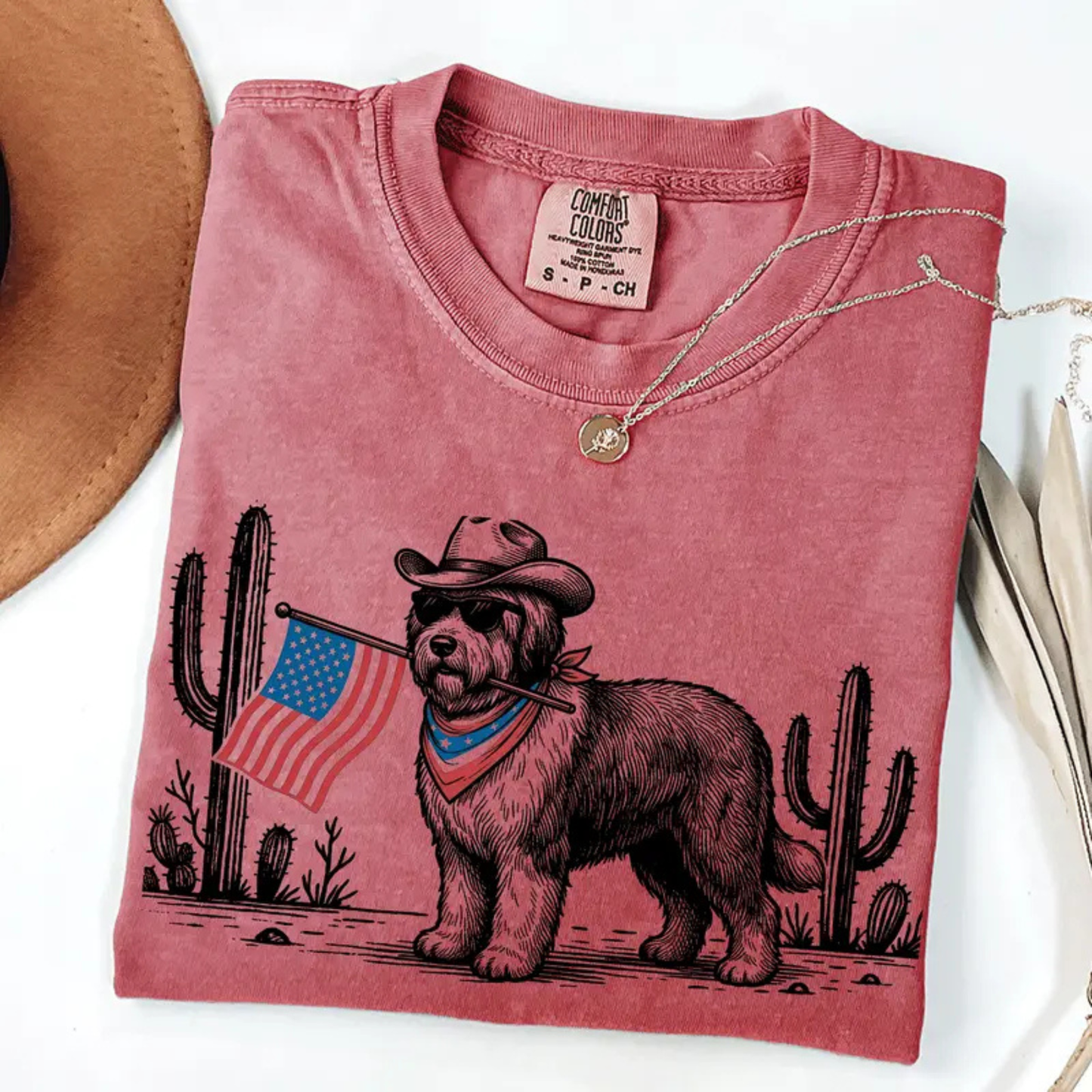 Western Patriotic Dog T-Shirt – Comfort Colors® 4th of July Cowboy Tee