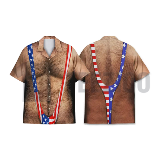 Funny American Flag Chest Hair Hawaiian Shirt | 4th of July