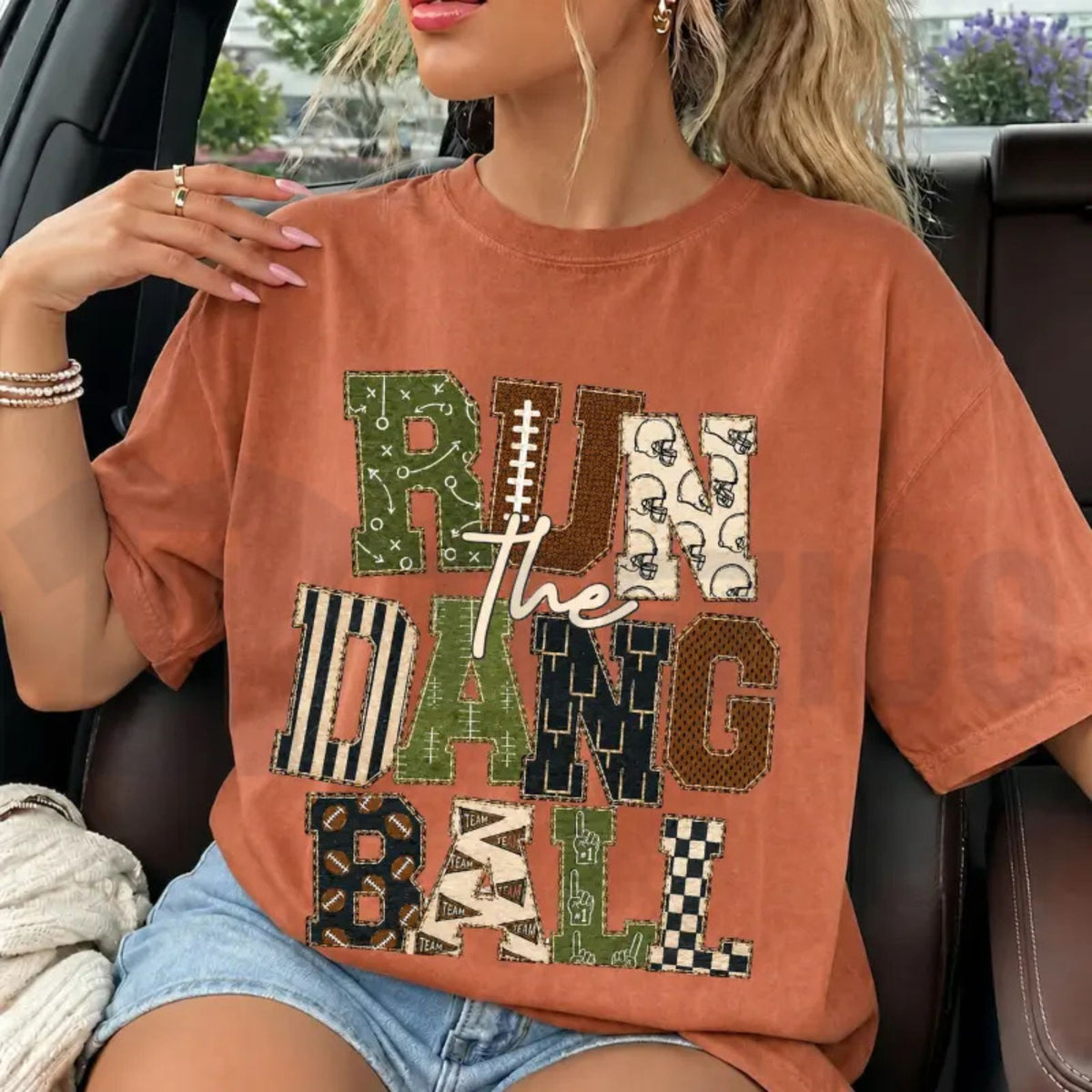 Patchwork Run The Dang Ball Shirt – Leopard Football Mom Retro Game Day Tee