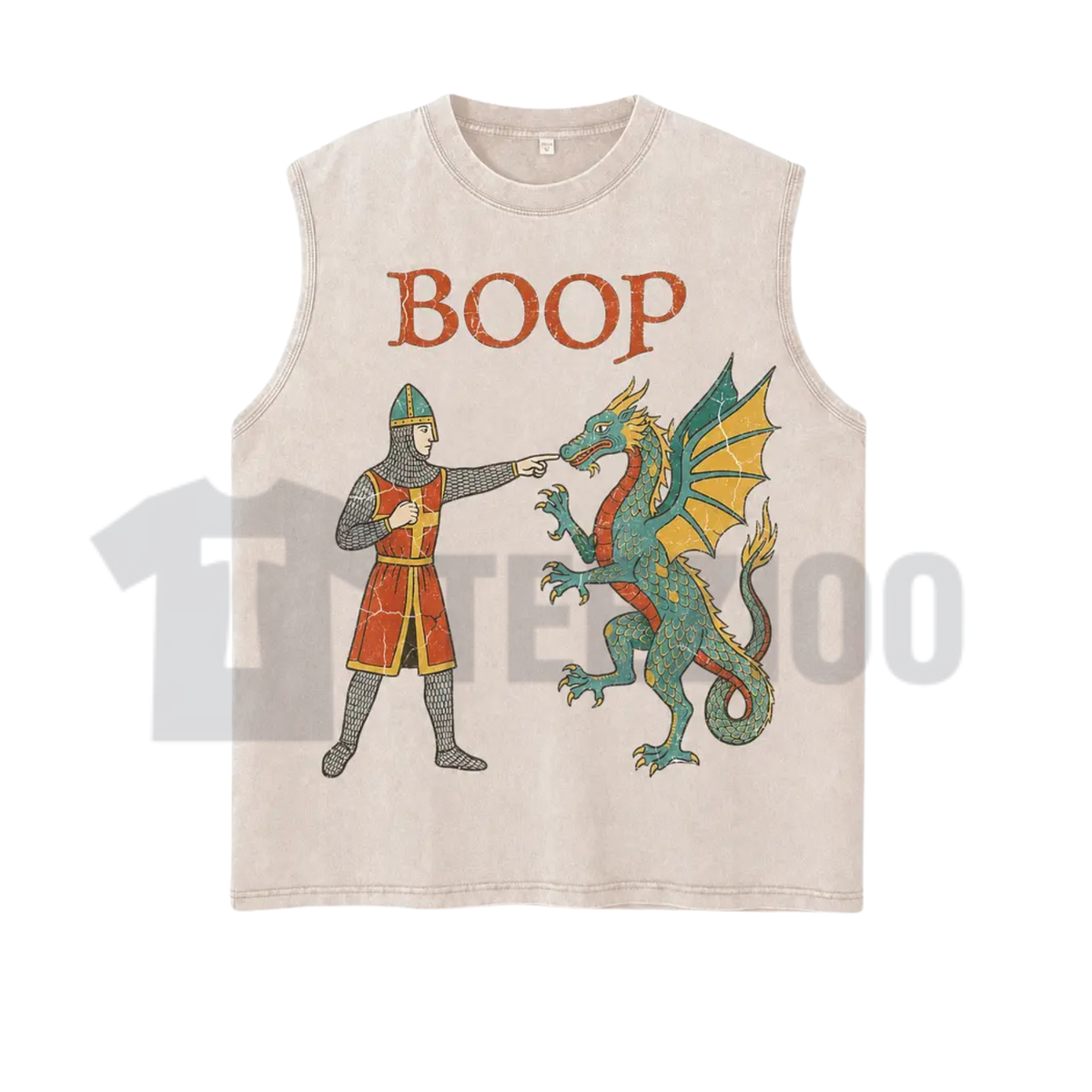 Vintage Acid Wash Medieval Dragon Tank Top - Retro Manuscript Graphic Tee