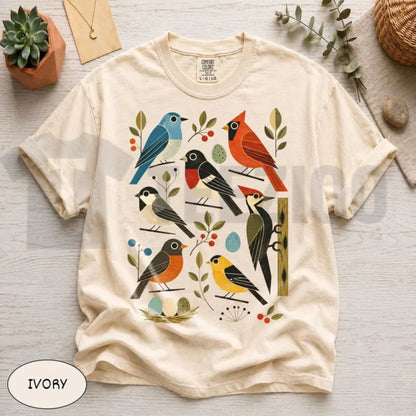 Retro Backyard Birds Cardinal Bluebird Comfort Colors T-Shirt
