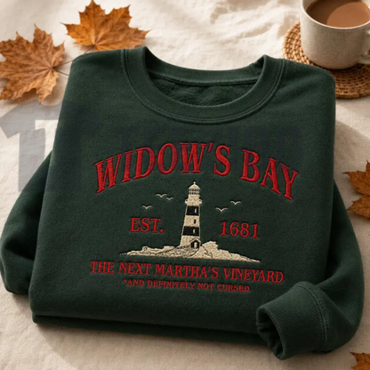 Widow's Bay Tourist Embroidered Sweatshirt - Vintage Haunted Town Travel Crewneck