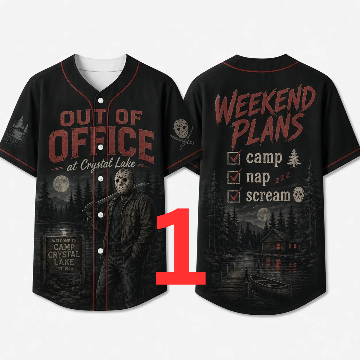 Unisex Horror Graphic Print Baseball Jersey - Slasher Theme Spooky Button-Up