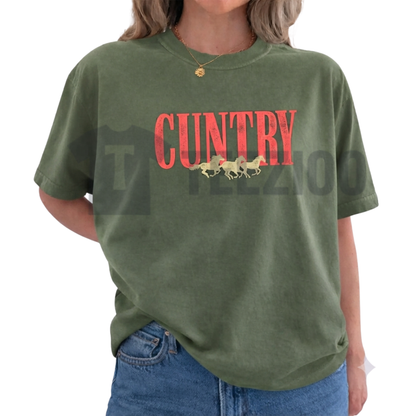 "Country Running Horses" Shirt - Vintage Western Graphic Cotton Tee