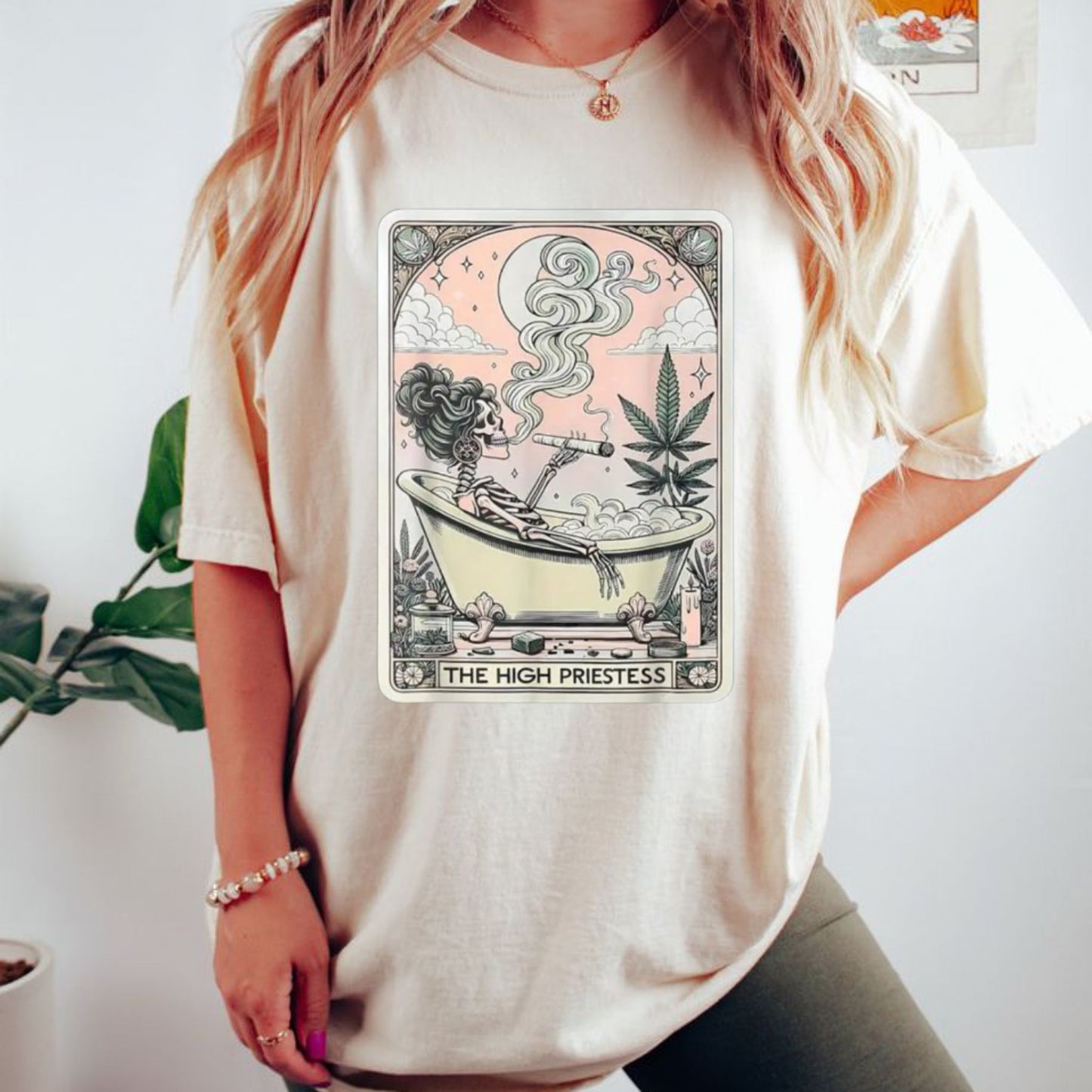 "The High Priestess" Mystic Skeleton Tarot T-Shirt – Funny Occult Graphic Tee, Premium 100% Cotton Tarot Card Legend Top, Made in USA