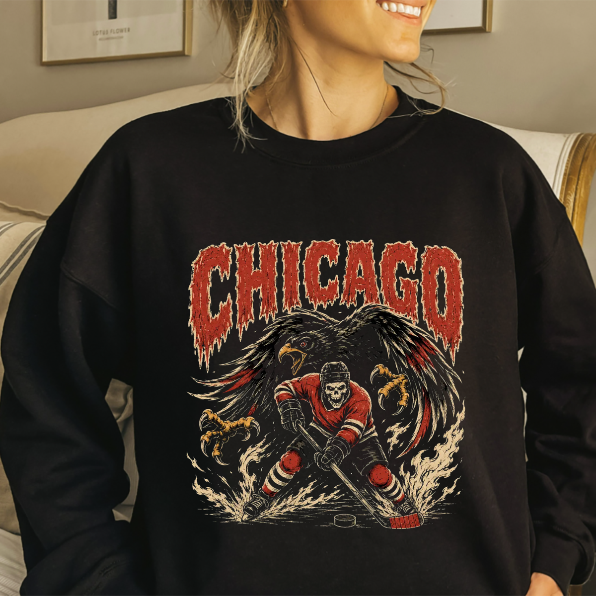 USA 32 Teams Ice Hockey Skull Vintage Sweatshirt - 90s Game Day Crewneck