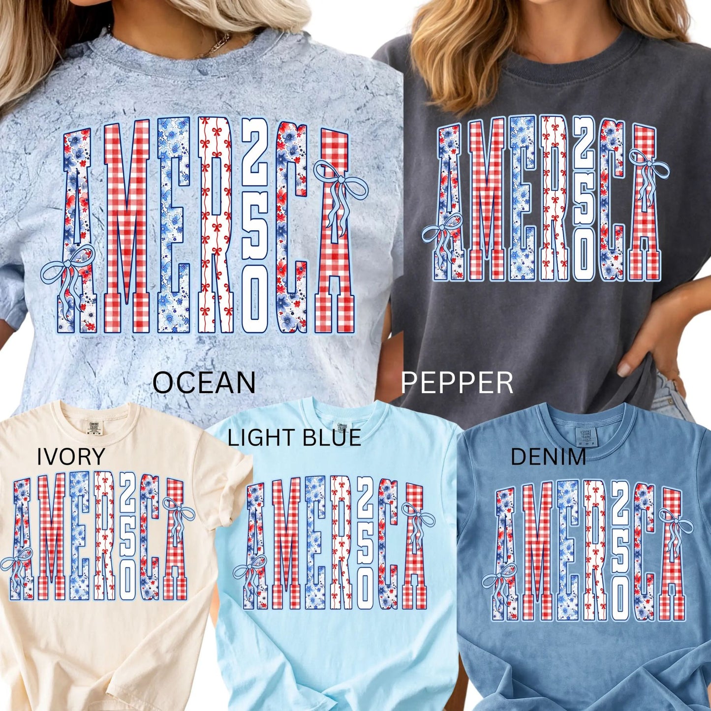 Comfort Colors® America 250 Years T-Shirt – Floral USA Stripe Graphic Tee, Retro July 4th Oversized Shirt, Semiquincentennial 1776–2026 Celebration Top