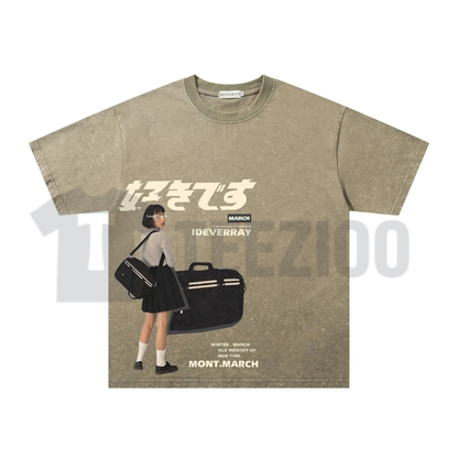 Japanese "Suki Desu" Schoolgirl Vintage Washed Shirt - Retro Anime Romance Manga Tee
