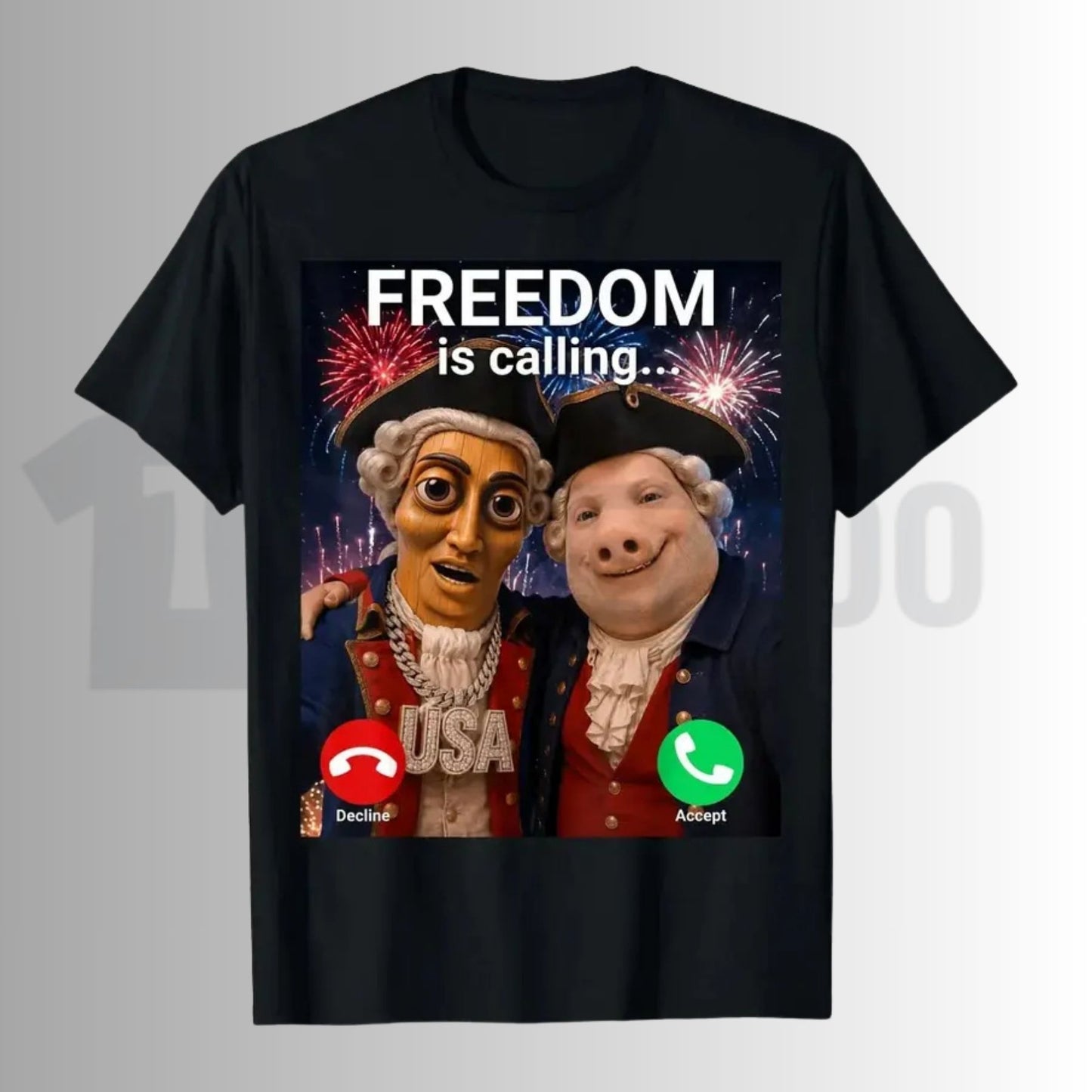 John Pork Freedom Is Calling 4th of July Tung Tung Tung Sahur Meme Graphic T-Shirt