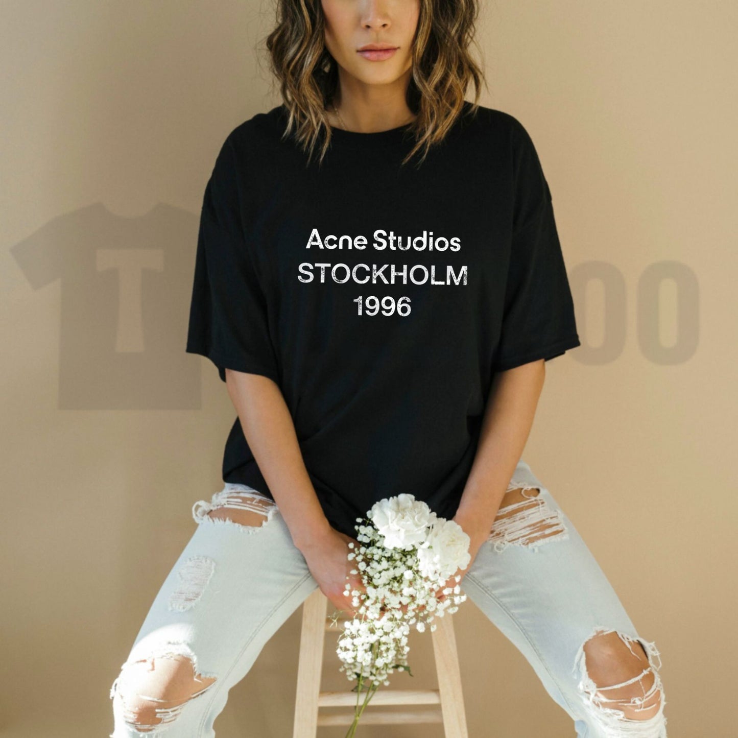 Stockholm 1996 Graphic Tee – Minimalist Distressed Off-White Top