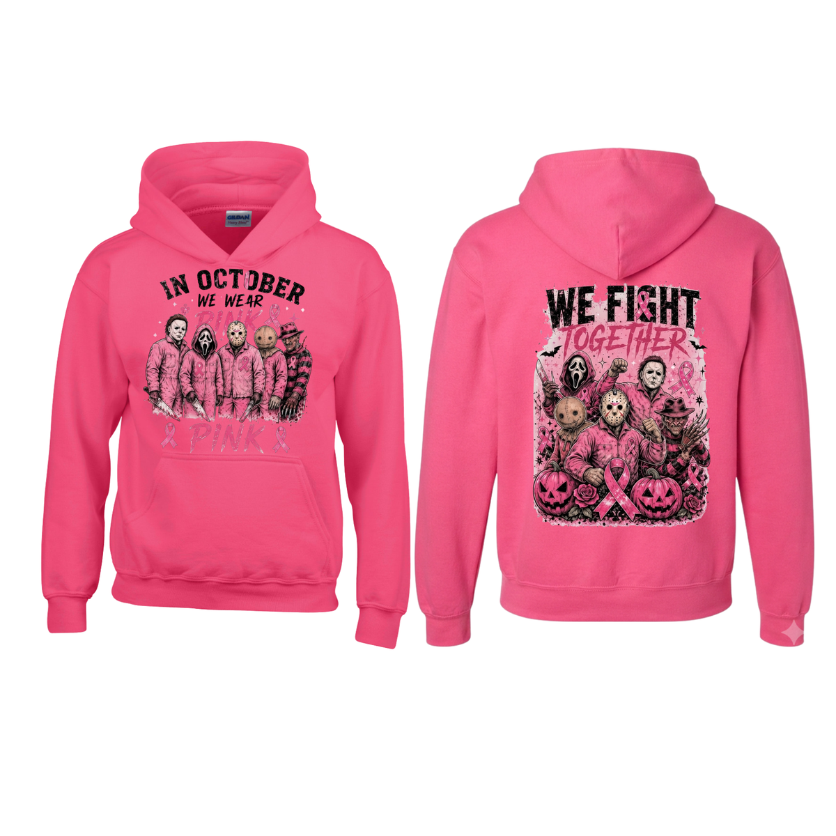 Heliconia Horror October Hoodie - In October We Wear Pink Halloween Pullover Hoodie