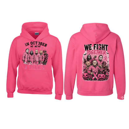 Heliconia Horror October Hoodie - In October We Wear Pink Halloween Pullover Hoodie
