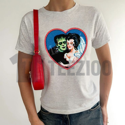 Retro Frankenstein Monster Graphic Tee - Y2K Dark Fantasy Vintage Baby Tee