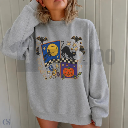 Retro Halloween Bookshelf Sweatshirt - Spooky Season Fall Crewneck