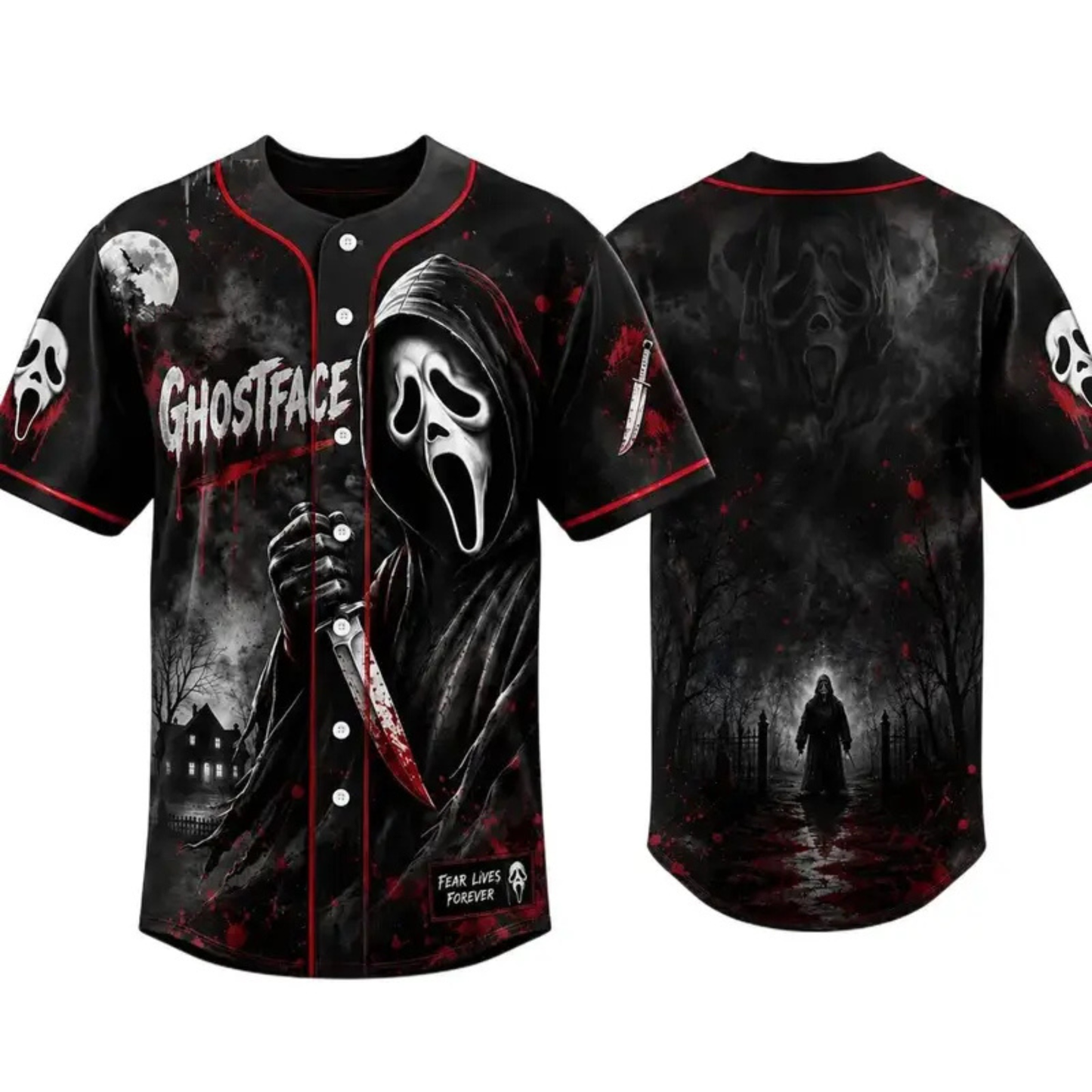 Horror Slasher Movie Characters Baseball Jersey - Spooky Squad Halloween Uniform