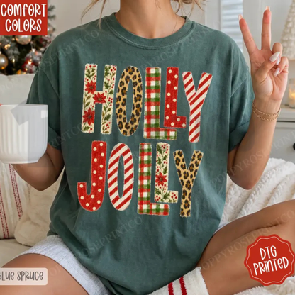 Comfort Colors® Holly Jolly Shirt - Retro Christmas Festive Graphic Tee