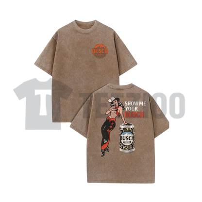 Pin Up Cowgirl Drinking T-Shirt - Y2K Dive Bar Vintage Washed Graphic Tee