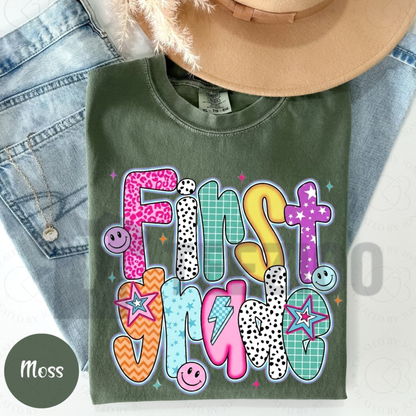 Retro "First Grade" Smiley Face T-Shirt - Back to School Graphic Tee