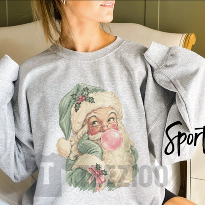 Pastel Bubblegum Santa Graphic Sweatshirt - Retro Pink Christmas Crewneck