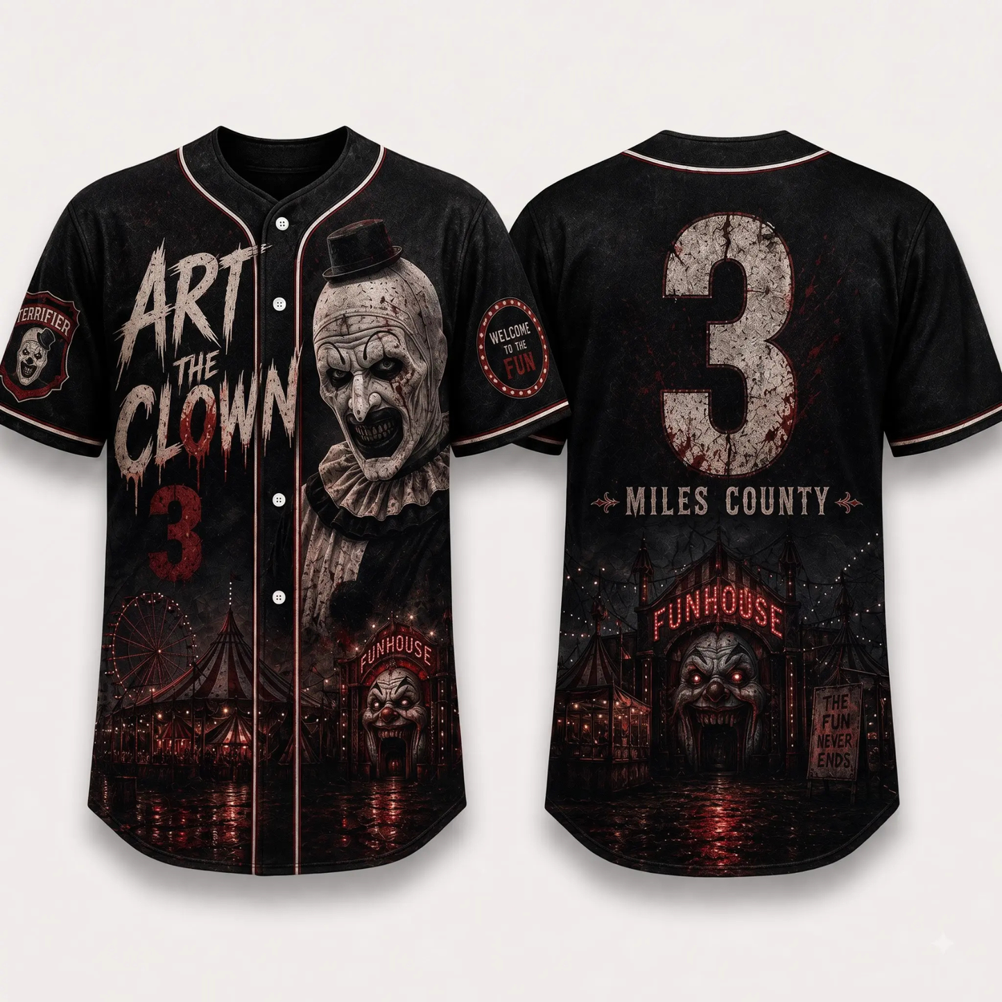 Horror Slasher Baseball Jersey - Gothic Halloween Button Front Shirt & Dark Graphic Top