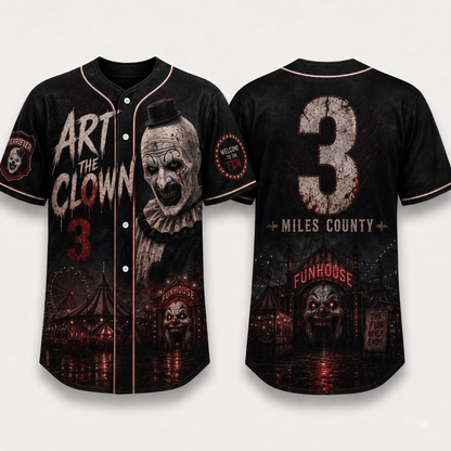 Horror Slasher Baseball Jersey - Gothic Halloween Button Front Shirt & Dark Graphic Top