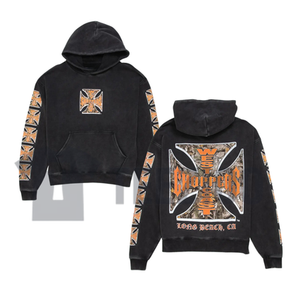 West Coast Choppers Washed Hoodie - Vintage Biker Motorcycle Pullover