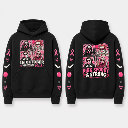 In October We Wear Pink Spooky Ribbon Hoodie - Breast Cancer Support Pullover