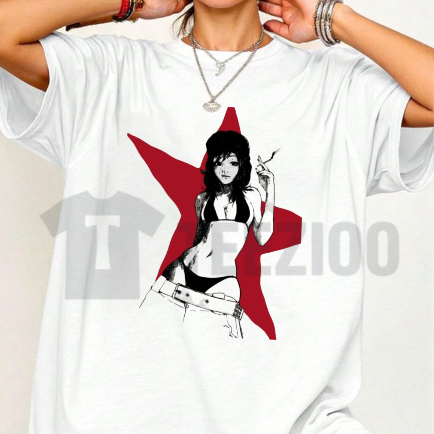 Cyberpunk Red Star Anime Girl Shirt - Vintage Futurist Graphic Tee