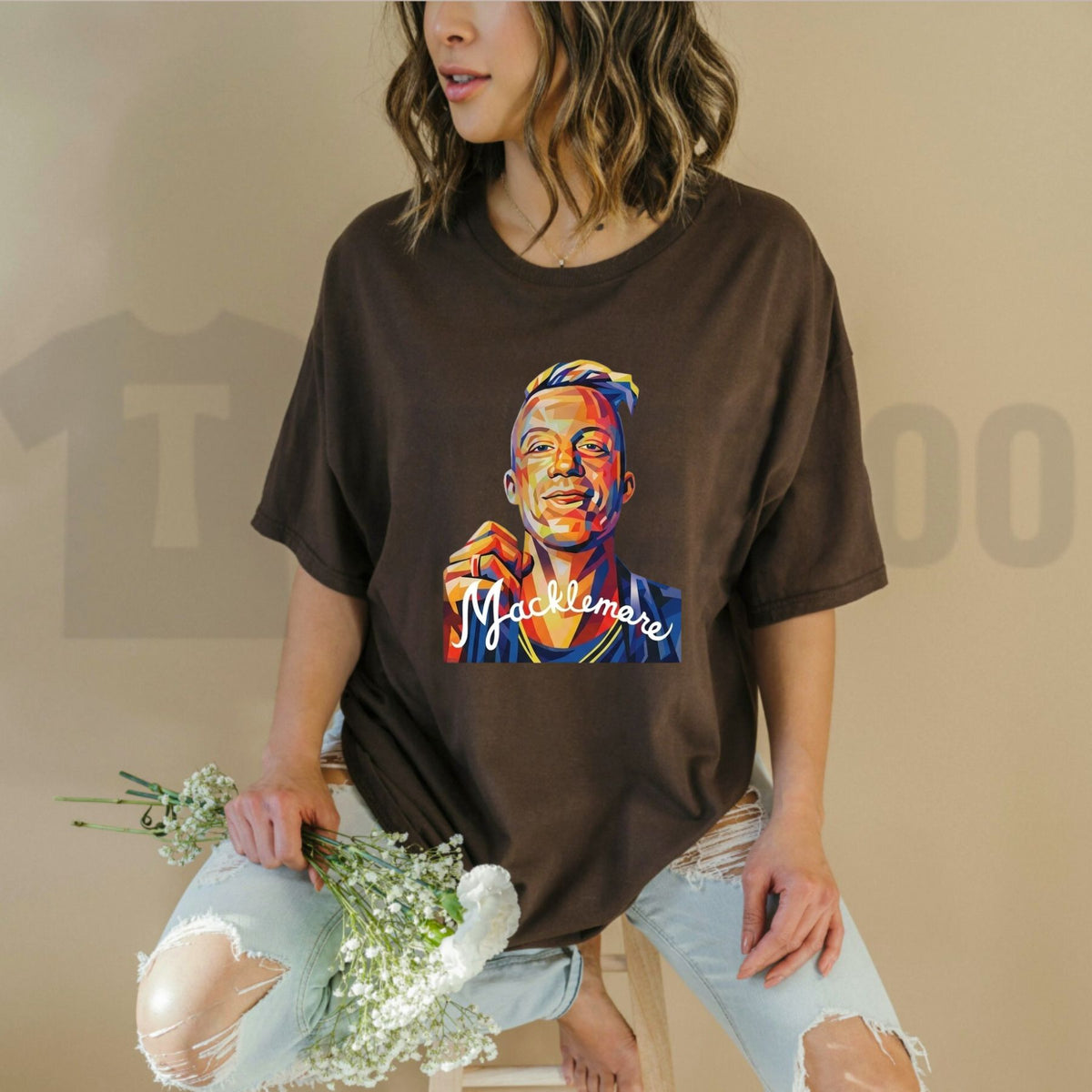 Color Geometric Portrait Top – Macklemore Black Graphic Apparel