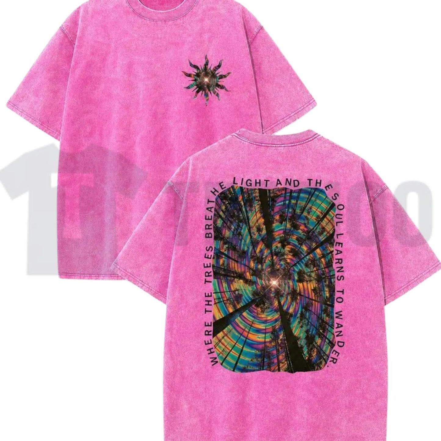 Trippy Forest Acid Wash T-Shirt – Psychedelic Y2K Oversized Graphic Tee