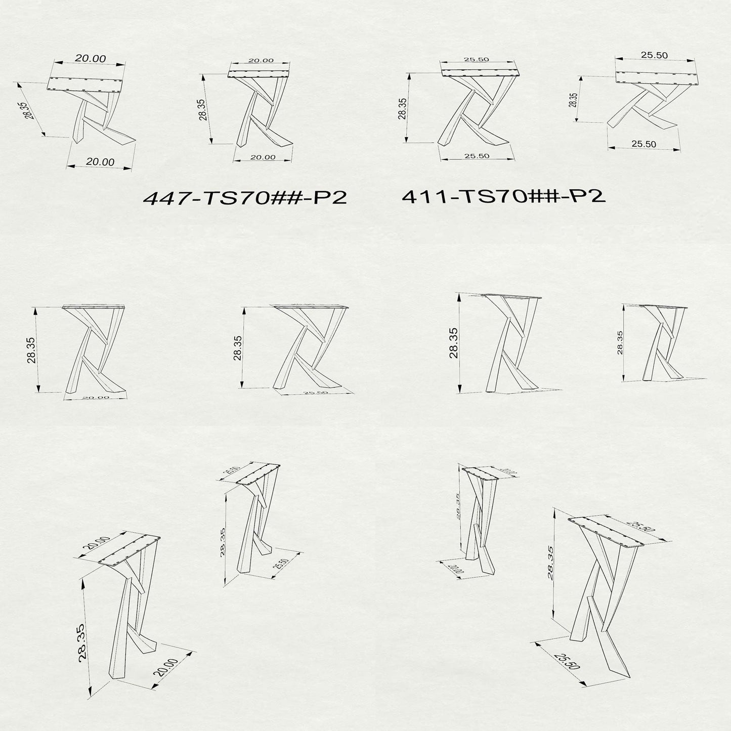 Furniture Legs 411 Draco 28.4" H Metal DIY Dining Table Legs