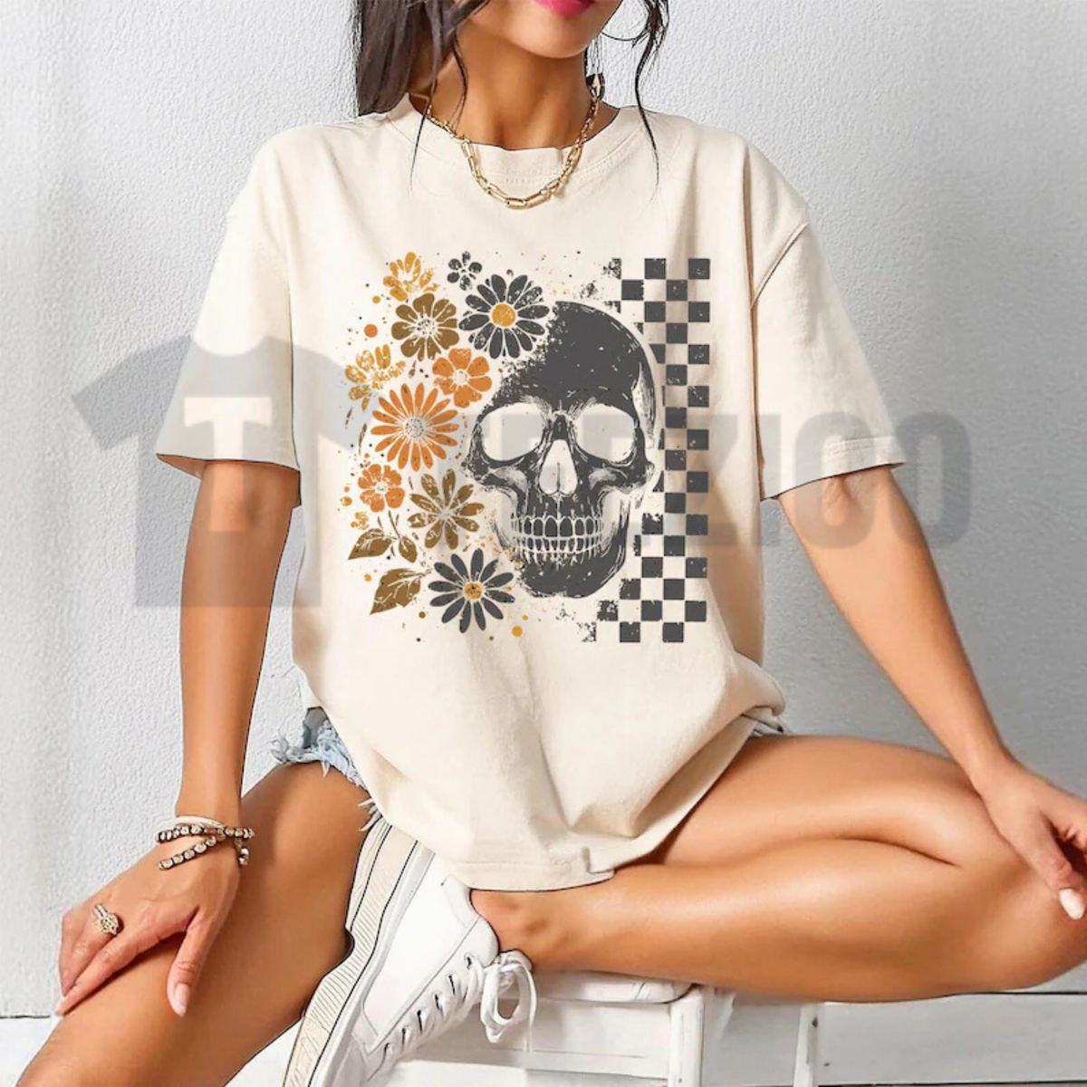 Boho Skull Halloween Shirt - Vintage Summerween Spooky Graphic Tee